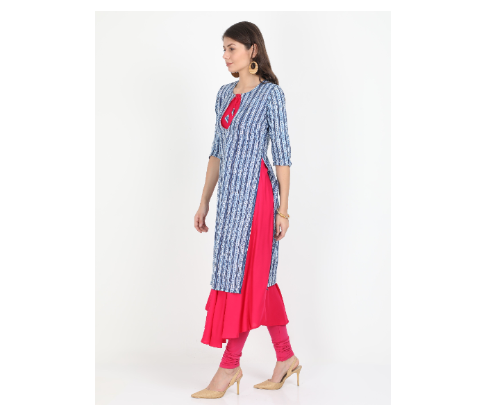 Kaia SK01DK0019BLP009 Large Long Kurta with Detachable Top for Women - Blue - Zoom Image 2