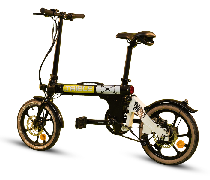 E-Motorad Trible 250W Lightweight Tri-Folding eBike - Black and Yellow - Zoom Image 2