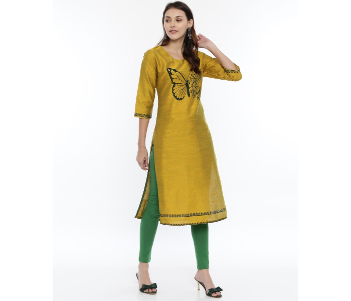 Kaia SK01LK0017OGR002 Small Cotton Silk Long Kurta for Women - Gold - Zoom Image