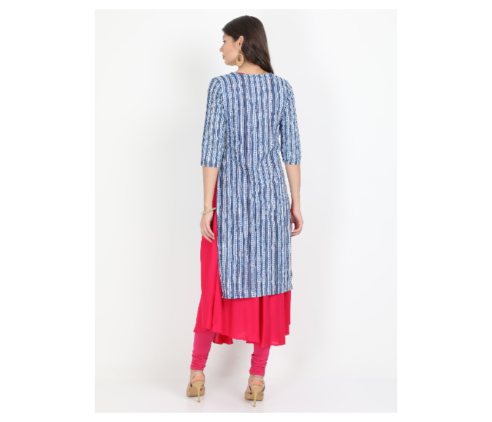 Kaia SK01DK0019BLP009 XL Long Kurta with Detachable Top for Women - Blue - Zoom Image 3