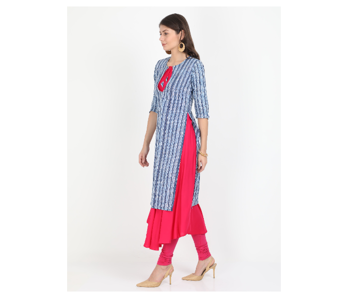 Kaia SK01DK0019BLP009 XL Long Kurta with Detachable Top for Women - Blue - Zoom Image 2