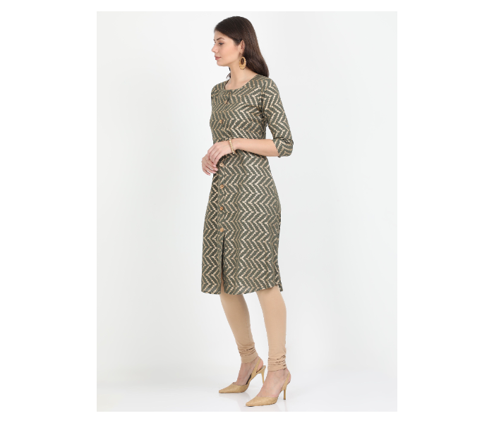 Kaia SK01AK0015OGR003 XL Printed A-Line Kurta for Women - Olive Green - Zoom Image 2