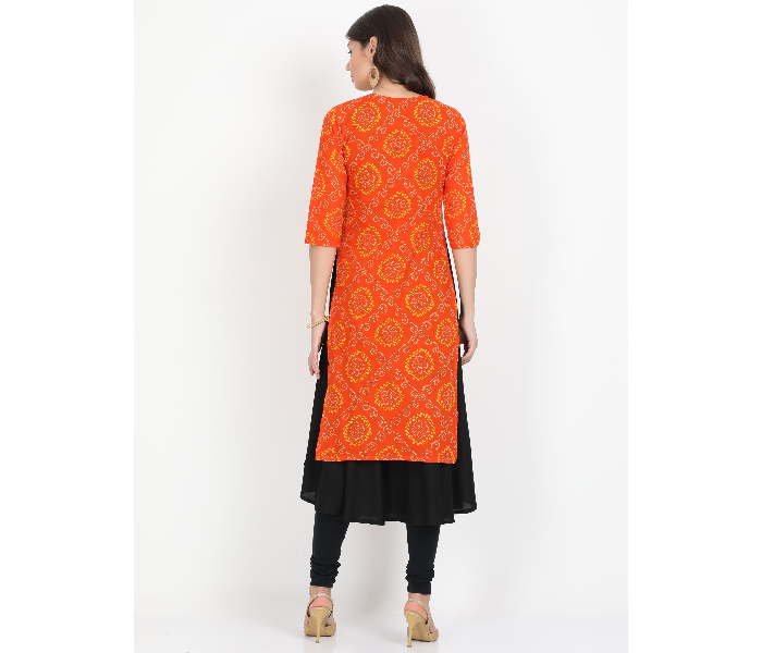 Kaia SK01DK0020ORB009 XL Long Kurta with Detachable Top for Women - Orange and Black - Zoom Image 2