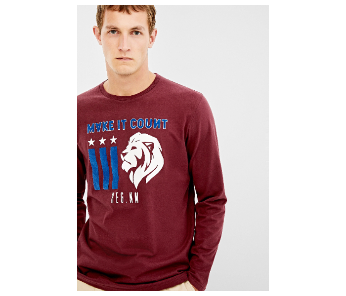 Springfield 022662969 Small Long Sleeve T-Shirt for Men - Maroon - Zoom Image 2