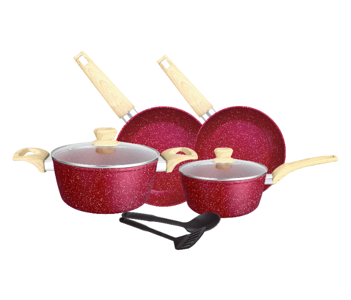 Insiya SV07 8 Piece Premium Granite Coated Aluminium Cookware Set - Maroon - Zoom Image 1