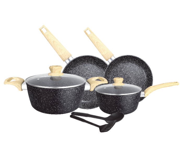 Insiya SV08 8 Piece Premium Granite Coated Aluminium Cookware Set - Black - Zoom Image 1