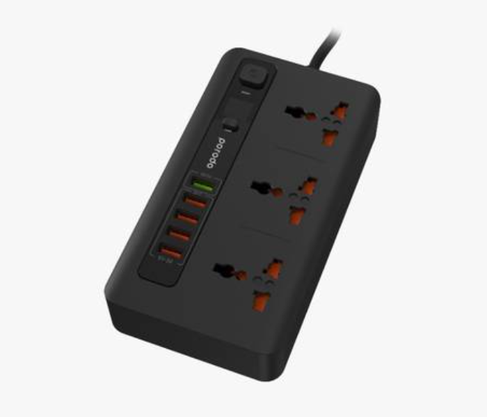 Porodo PD-5P3SQCEU-BK 4 USB Port 3.4A Plus 1 Quick Charge 3.0 Port with 3 Universal Power Sockets - Black - Zoom Image 4