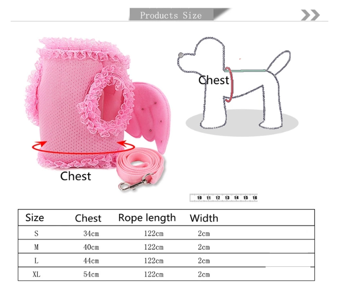 OEM Size XL Pearl Cute Angel Wing Princess Pet Dog and Cat Harness Pet Vest with Adjustable Leash for Small Dogs - Pink - Zoom Image 6