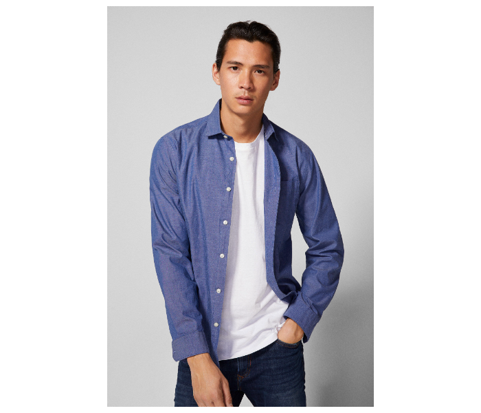 Springfield 027483612 Small Long Sleeve Plain Shirt for Men - Medium Blue - Zoom Image 1