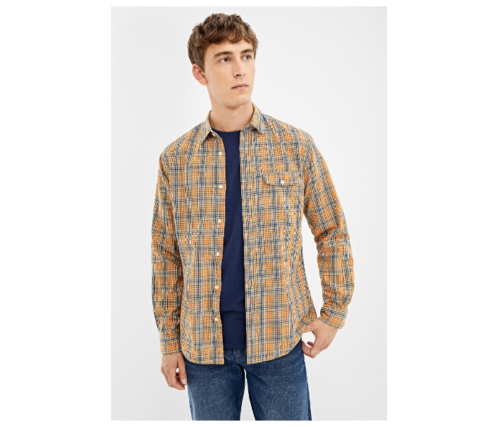 Springfield 033648354 Extra Small Long Sleeve Checked Shirt for Men - Beige - Zoom Image 1