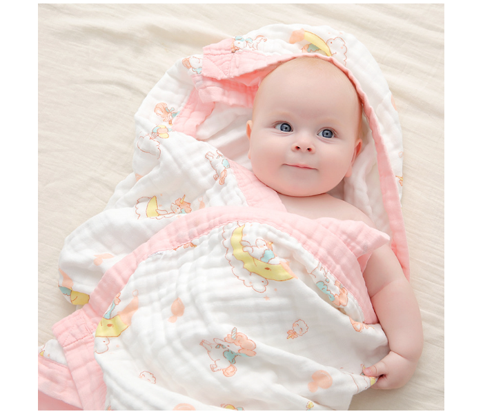 Phoenix MUSBLNK6LY Cartoon Printed 6 Layer Muslin Cotton Baby Swaddle Blanket - Pale Red Border(Strawberry Print) - Zoom Image 6