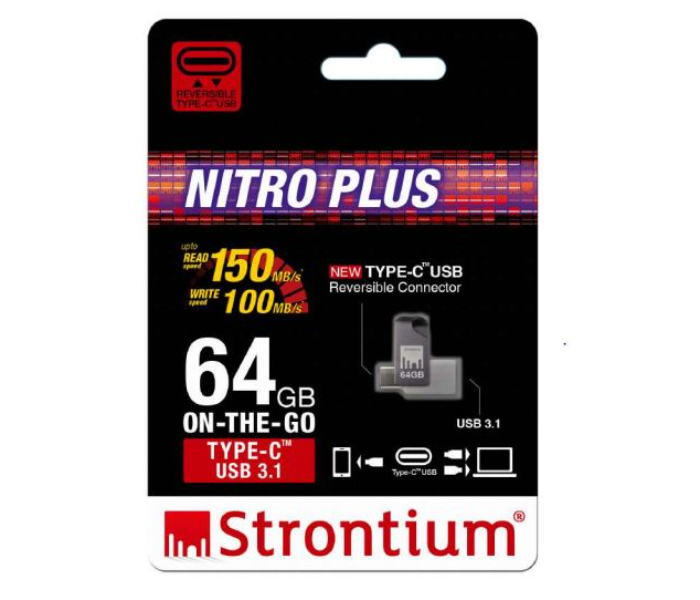 Strontium SR64GSLOTGCY 64GB Nitro Plus On The Go Type C USB 3.1 OTG Flash Drive - Silver - Zoom Image 2