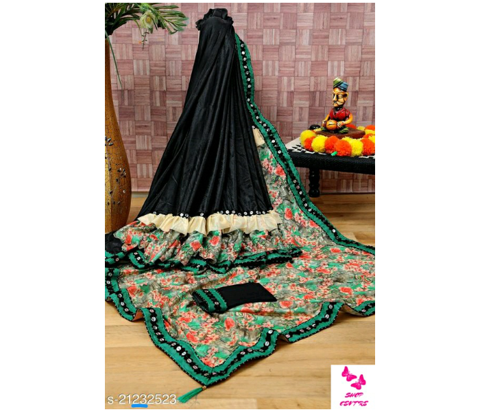 Malai Silk Digital Print Saree with Blouse - Green - Zoom Image