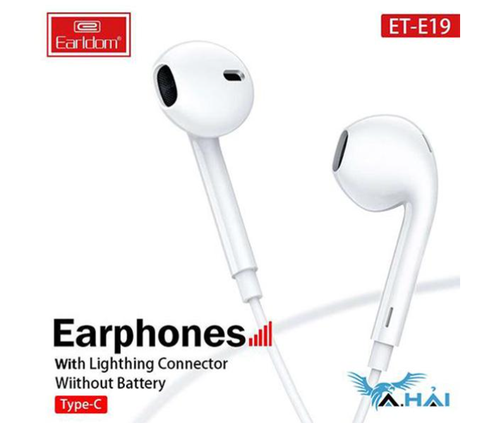 Earldom  ET-E19 Stereo Type C Earphones with Mic Volume Control -White - Zoom Image 1