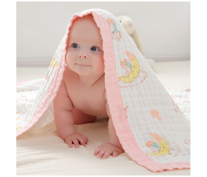 Phoenix MUSBLNK6LY Cartoon Printed 6 Layer Muslin Cotton Baby Swaddle Blanket - Pale Red Border(Strawberry Print) - Zoom Image 5