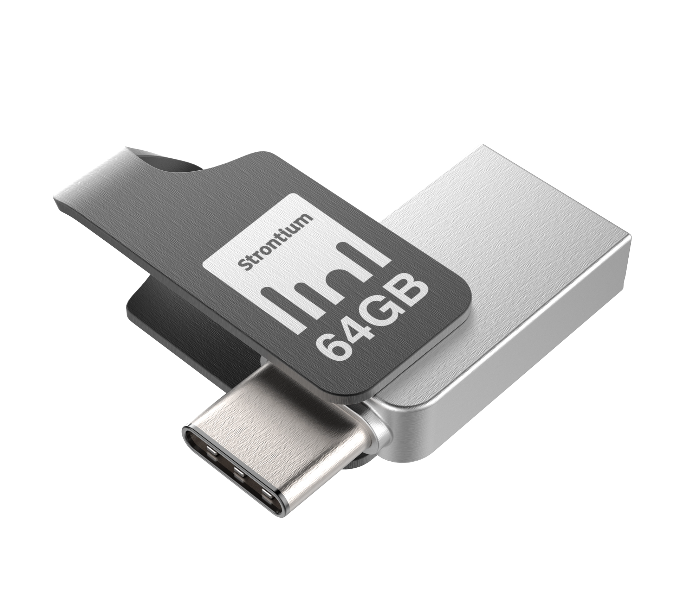 Strontium SR64GSLOTGCY 64GB Nitro Plus On The Go Type C USB 3.1 OTG Flash Drive - Silver - Zoom Image 1