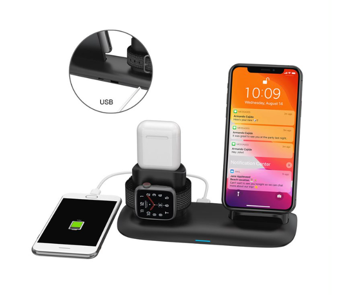 Porodo PD-W02-BK 4 in 1 Fast Wireless Charging Station - Black - Zoom Image 4