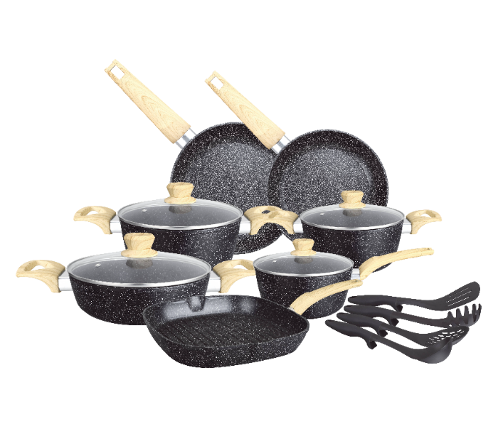 Insiya SV31 15 Piece Premium Granite Coated Aluminium Cookware Set - Black - Zoom Image 1