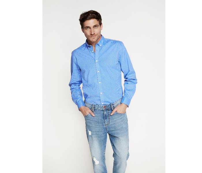 Springfield 028382714 Extra Small Mircoprint Long Sleeve Shirts for Men - Medium Blue - Zoom Image 1