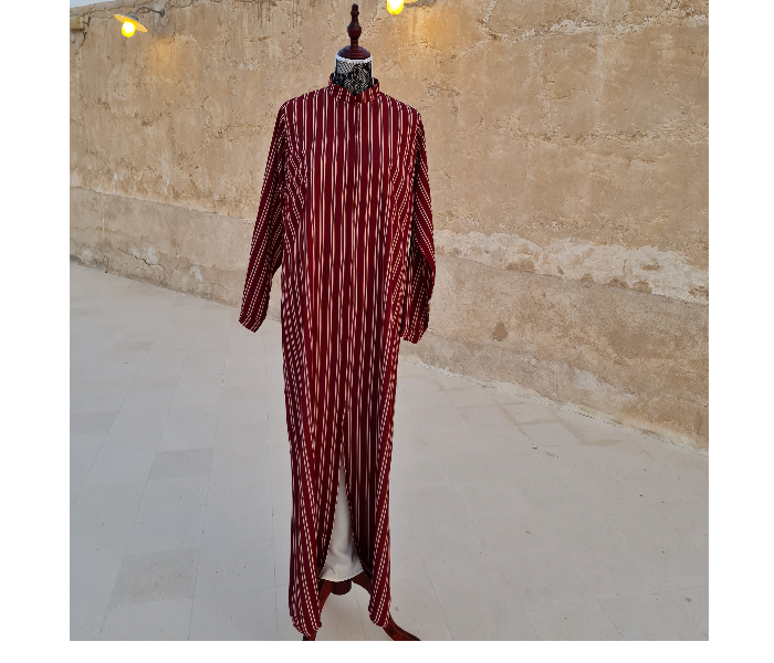 Casting Pearls ILHAM Formal Wears Free Size Street Style Abaya With Maroon Outer Stripes - Maroon - Zoom Image 4