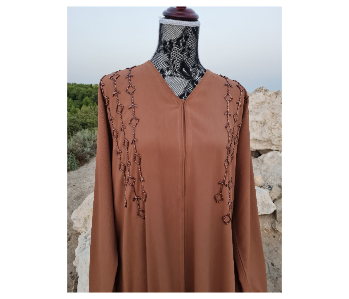 Casting Pearls HAZEL HEAVEN Small Designer Collections Diamond Hand Work Abaya -Brown - Zoom Image 3