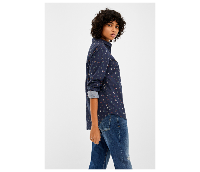 Springfield 679642719 Size 34 Print Design Long Sleeve Blouse for Women - Blue - Zoom Image 3