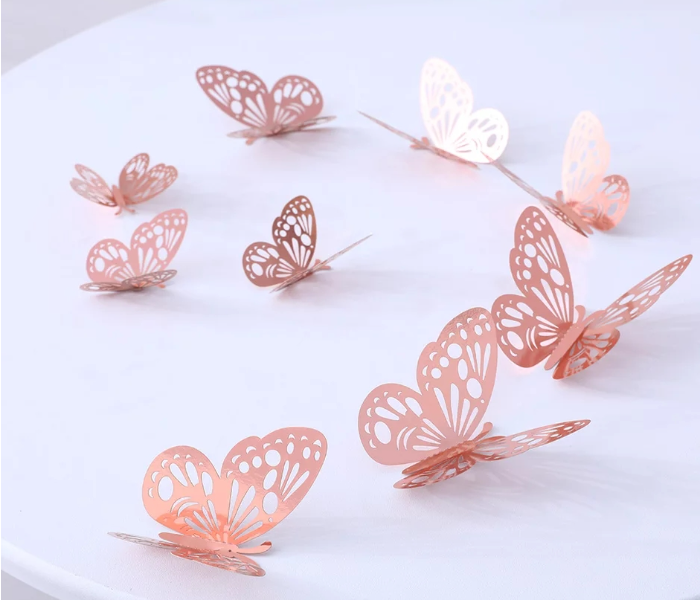 OEM 12 Piece 4D Hollow Butterfly Decoration Wall Sticker - Rose Gold - Zoom Image 4