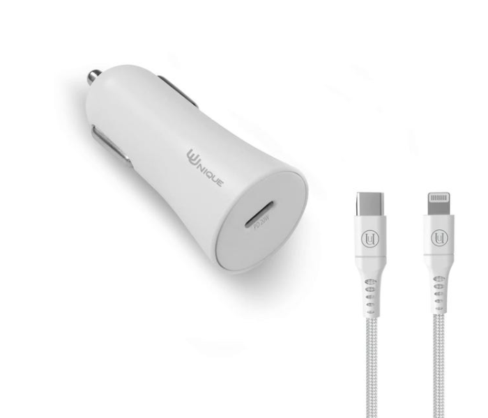 Uunique London UUICC2001 20W USB C Car Charger with USB C to Lightning Cable - White - Zoom Image