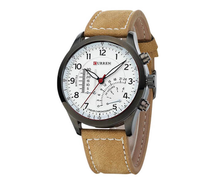 Curren M8152 Analog Leather Strap Watch for Men - Cream - Zoom Image