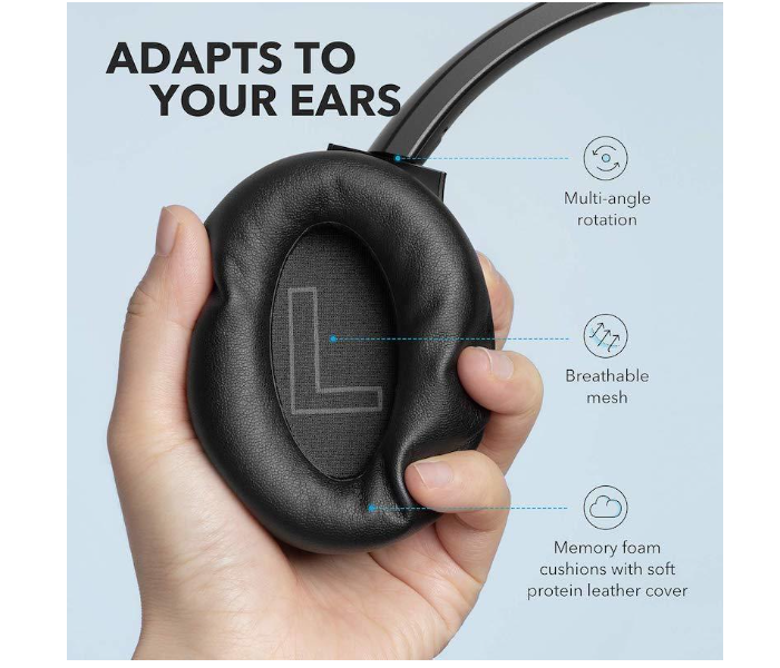 Anker Soundcore Life Q20 Hybrid Active Noise Cancelling Bluetooth Headphone - Black - Zoom Image 3