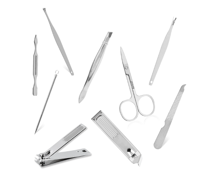 FN-Professional 9 Pieces Manicure Pedicure Nail Cutter Tool Kit Set - Silver - Zoom Image 3