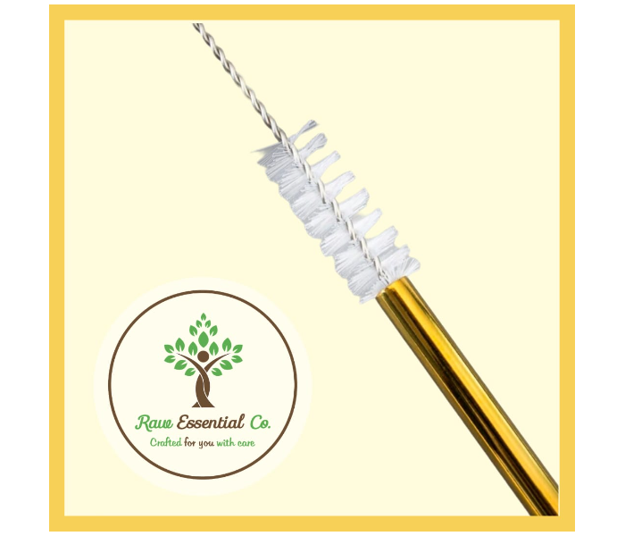 Raw Essential Co Steel Bent Straw with Straw Cleaner Brush - Gold - Zoom Image 2