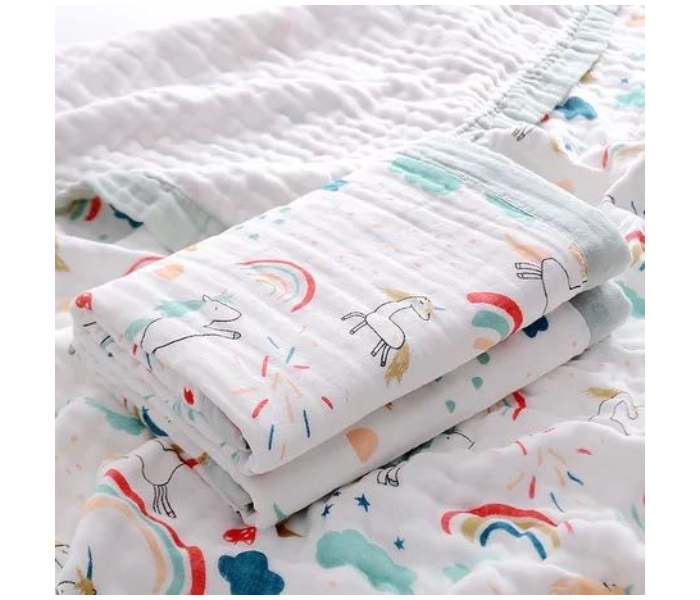 Phoenix MUSBLNK6LY 6 Layer Muslin Cotton Baby Swaddle Blanket - Light Blue Border(Dinosaur Print) - Zoom Image 1