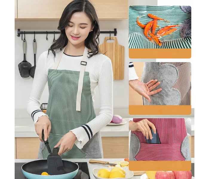 OEM Waterproof and Oil Proof Kitchen Apron with Pocket and Wipeable Stripes - Red - Zoom Image 2