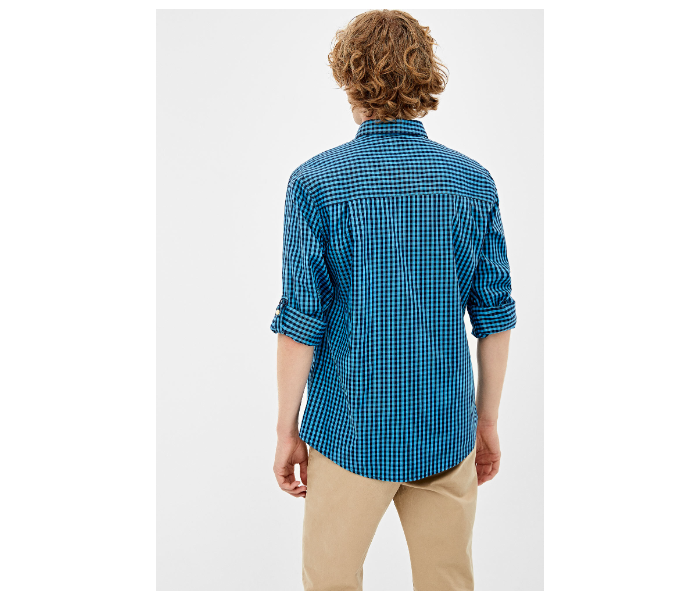 Springfield 033649184 Medium Long Sleeve Checked Shirt for Men - Blue - Zoom Image 3