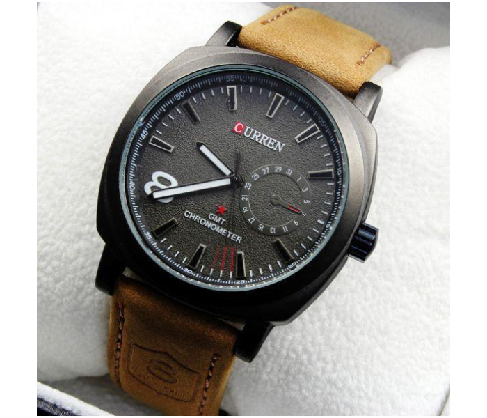 Curren M8139 Analog Leather Strap Watch for Men - Black - Zoom Image