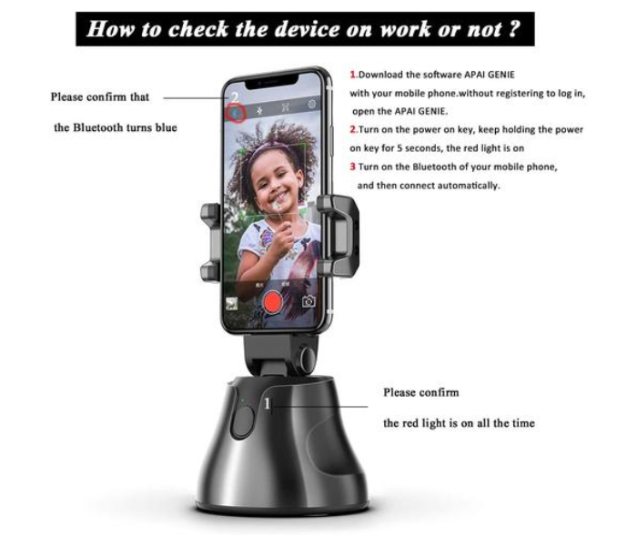 Apai Genie APG-1 Vloggers 360 Degree Auto Face and Object Tracking Smartphone Mount Holder - Black - Zoom Image 3