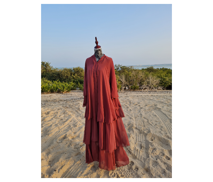 Casting Pearls AYSUN Small Layered Premium Quality Imported Soft Chiffon Abayas - Maroon - Zoom Image 1