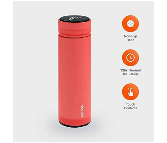 Porodo PD-TMPBOT-RD 500ml Smart Water Bottle Cup With Temperature Indicator - Red - Zoom Image 2