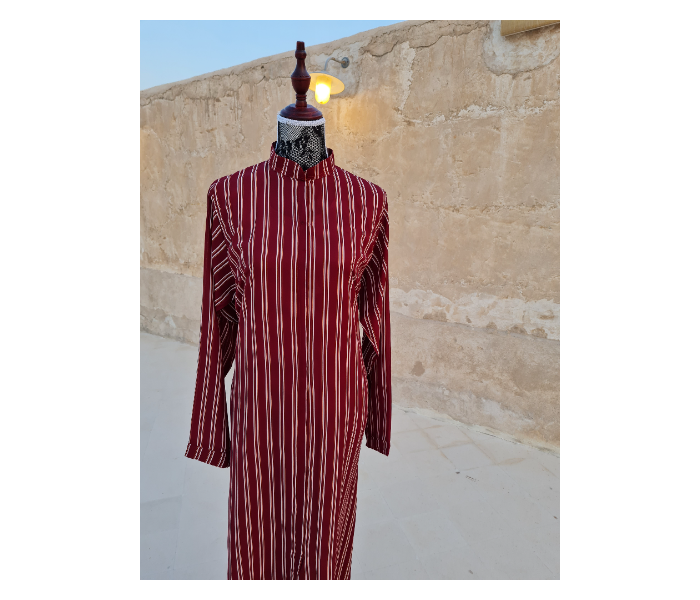 Casting Pearls ILHAM Formal Wears Large Street Style Abaya With Maroon Outer Stripes - Maroon - Zoom Image 2