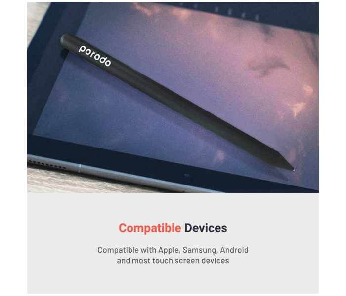 Porodo PD-MGPEN-BK 1.5mm Nib Universal Compatible with iOS and Android Tablets Devices Magnetic Attachment Stylus Pencil - Black - Zoom Image 3