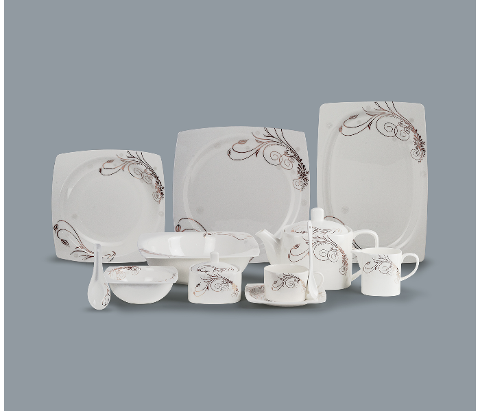 Insiya SV207 56 Piece Superior Quality New Bone China  Dinner Set- White - Zoom Image 1