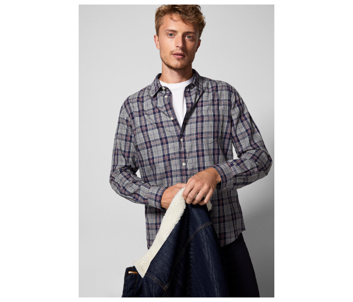 Springfield 033495243 Extra Small Long Sleeve Checked Shirt for Men - Dark Grey - Zoom Image 3