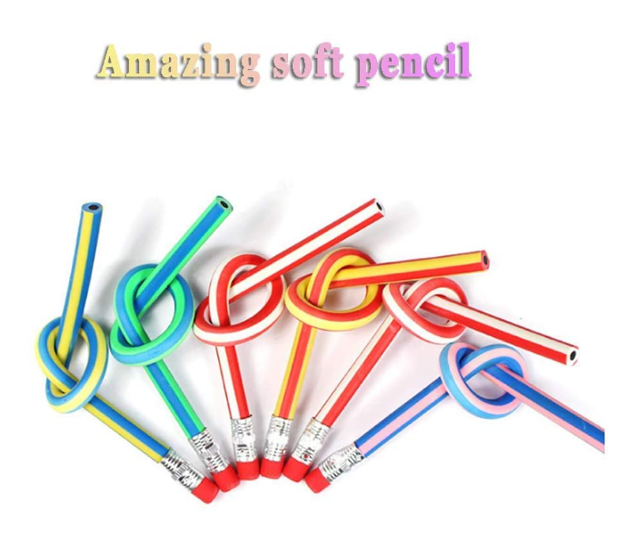 Flexible Pencils 5 Pieces 7.5 x 5.1 x 0.8 inches Soft Bendy Pencils Multi Colored Striped Soft Pencil With Eraser - Zoom Image 2