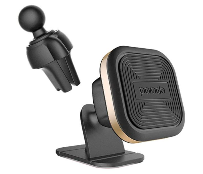 Porodo PD-ALUMMC-GD Aluminum Magnetic Car Mount Air Vent Plus Stick-On Phone Holder - Gold - Zoom Image 1