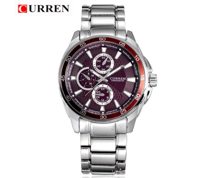 Curren M8076 Analog Chain Watch for Men - Silver - Zoom Image