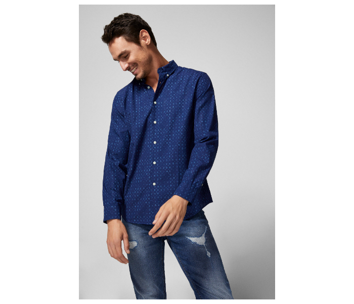 Springfield 028471811 Extra Small Mircoprint Long Sleeve Shirts for Men - Dark Blue - Zoom Image 1