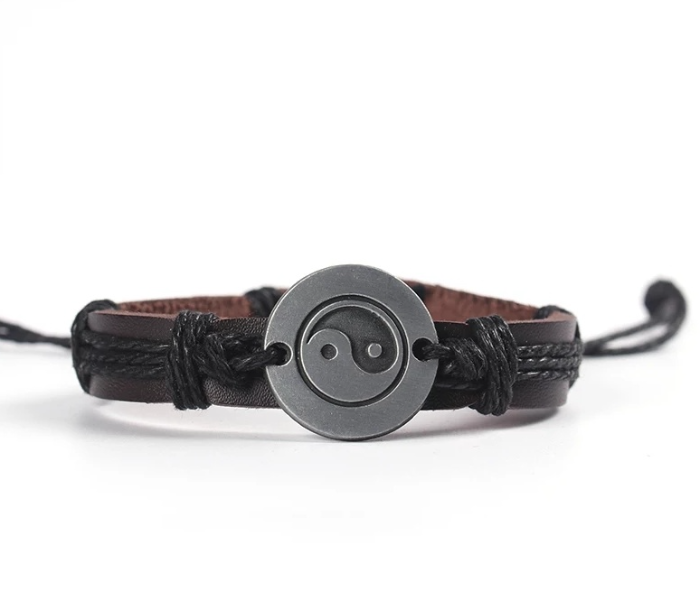 OEM Multilayer Casual Leather Retro Punk Bracelet - Black - Zoom Image