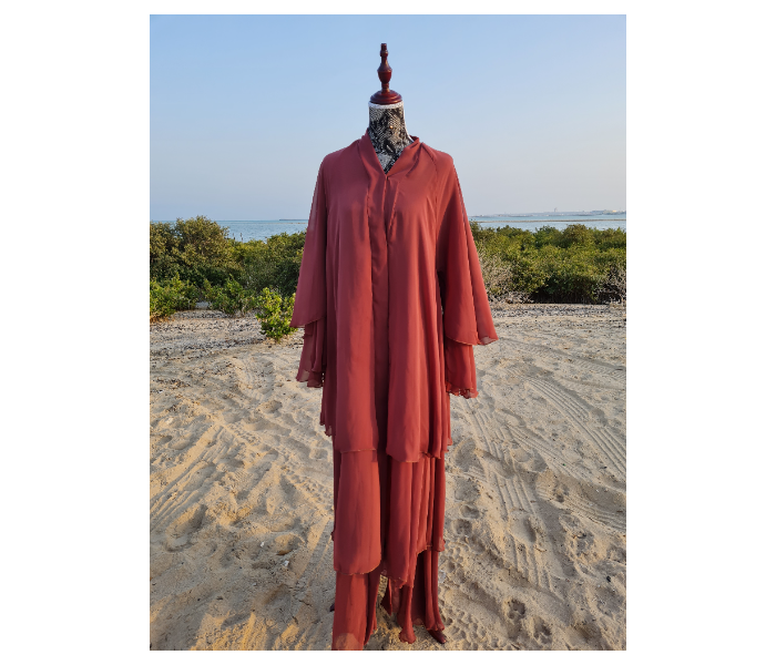 Casting Pearls AYSUN Small Layered Premium Quality Imported Soft Chiffon Abayas - Maroon - Zoom Image 3