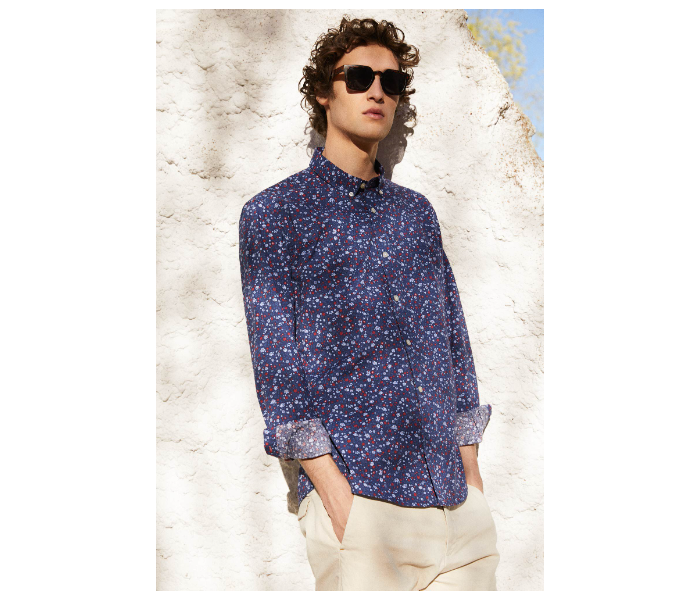 Springfield 028535812 Medium Mircoprint Long Sleeve Shirts for Men - Medium Blue - Zoom Image 1